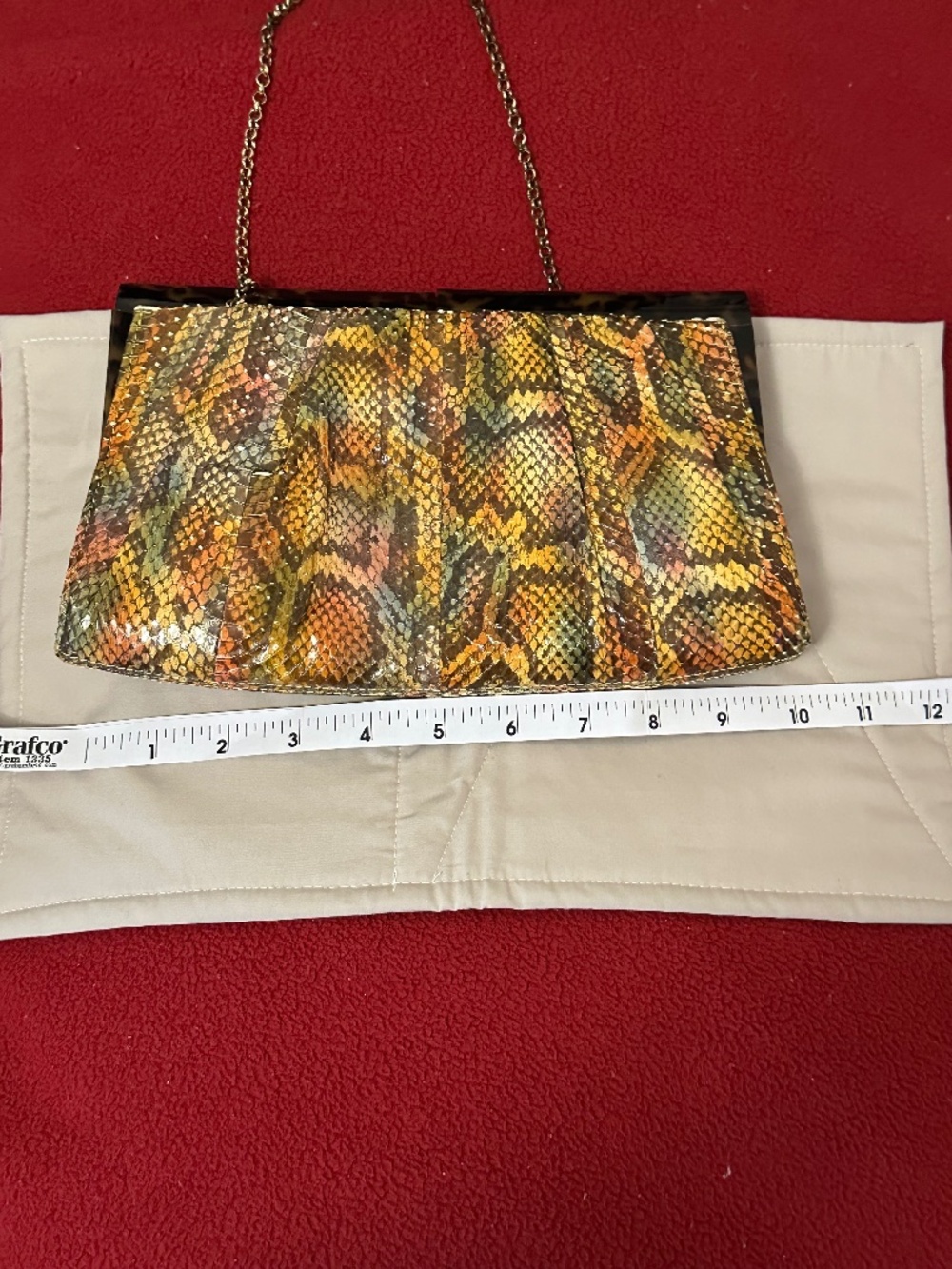 Kotur Multicolor Python Clutch Crossbody Tortoiseshell Frame Chain Bag Vintage - Picture 8 of 16